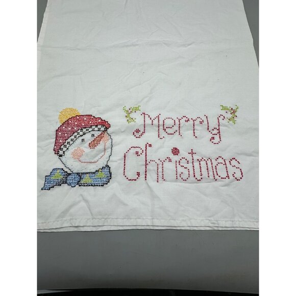 vintage handmade Christmas large pillow case snowman cross stich Merry READ - Picture 2 of 7